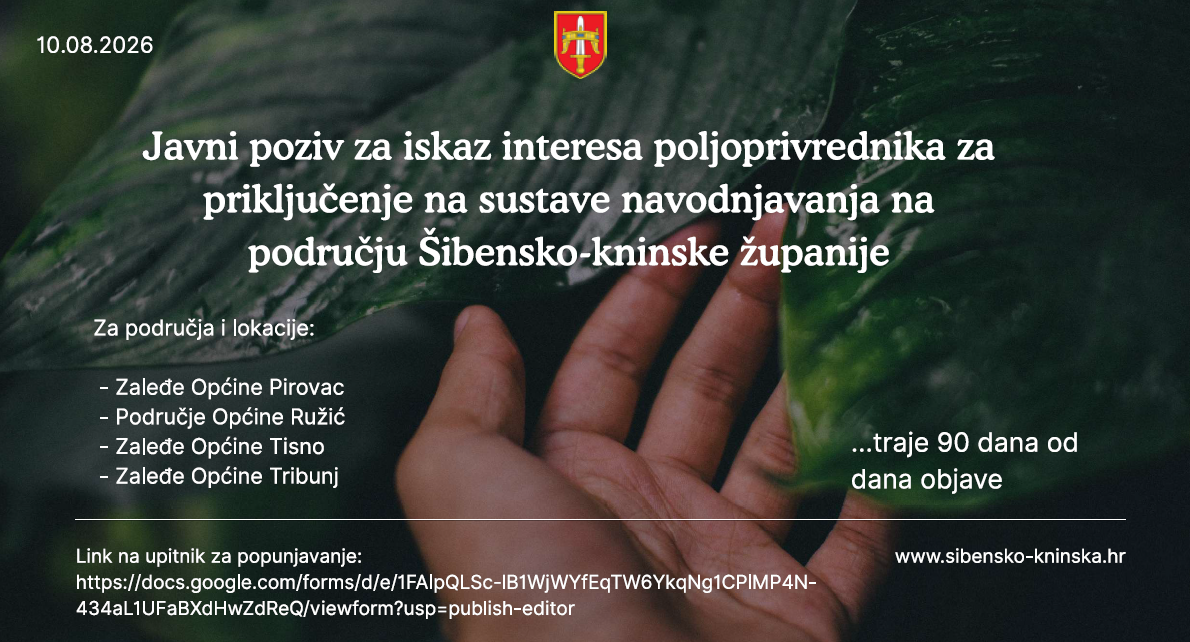 Javni poziv poljoprivrednicima za priključenje na sustave navodnjavanja